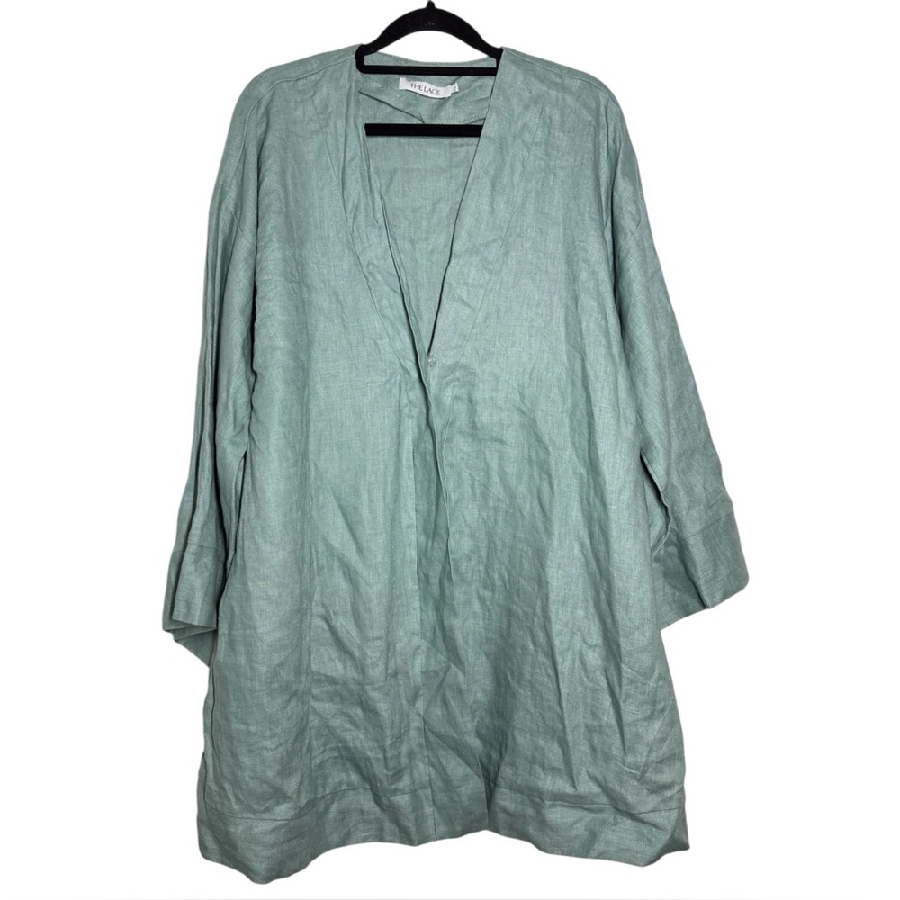 The Lace Lagenlook Sage Seafoam Green Blue Linen Blend Tunic Jacket XS/S